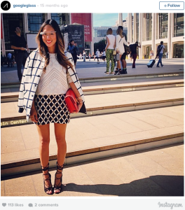 Song of Style blogger wearing Google Glass at NYFW