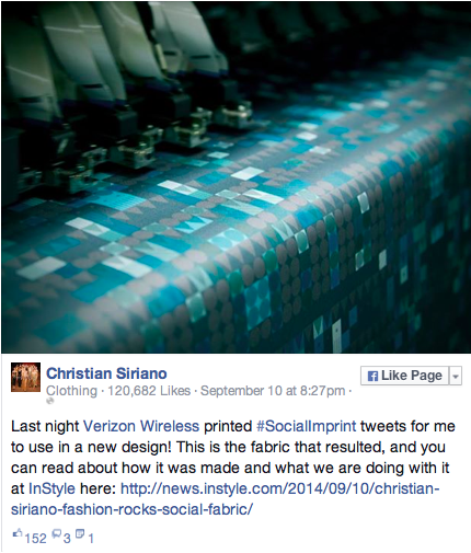 The #SocialImprint fabric by Christian Siriano for Verizon