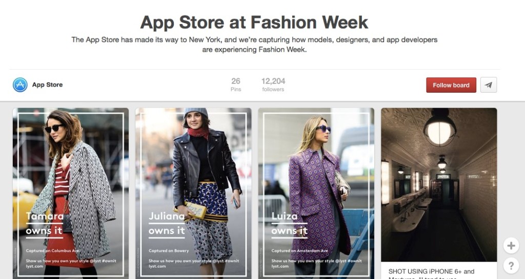 Apple's App store on Pinterest, launched for NYFW